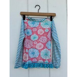 Ruffle Butts Swim Top, Long Sleeve, Stripes And Floral, Ruffles, Size 8